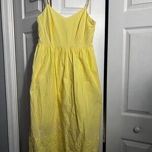 Yellow Spaghetti-Strap embroidered Dress
